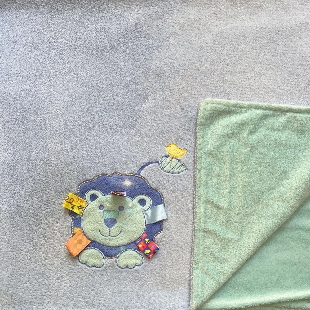 Taggies Blue Baby Blanket Plush Lion 30x40" Sensory Tags‎ Lovey